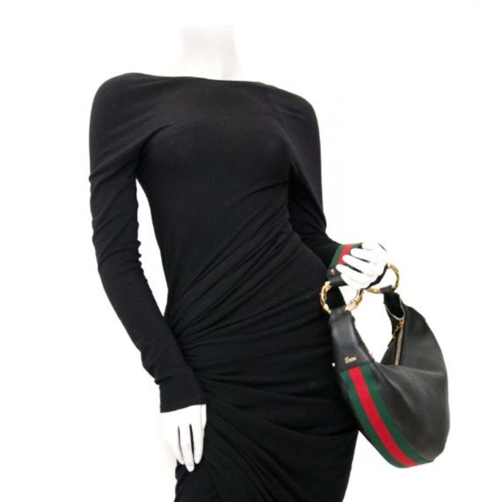 Gucci Bamboo Ring Half Moon Hobo GG Canvas Medium